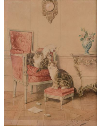 Les Chats au Salon - L. E. Lambert