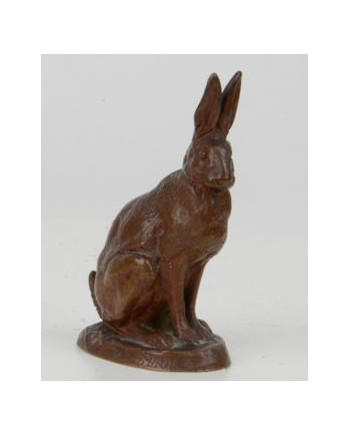 Lièvre assis, bronze à patine brune signée Antoine-Louis Barye